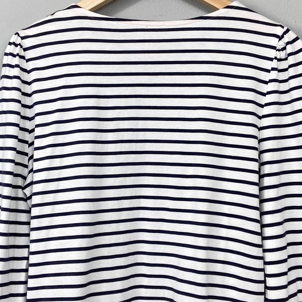 Boden Striped Knit Top Womens Size 8 Black White Puff Sleeve Cotton Modal Tee - Picture 5 of 12